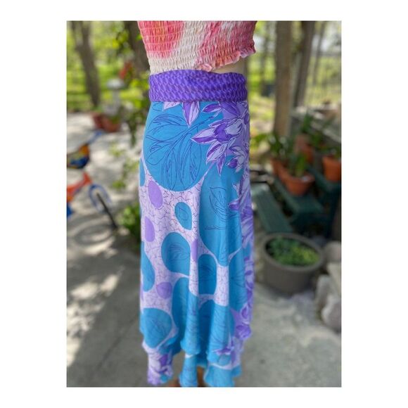 Jovani Designs Silk Blend Wrap Skirt Mix Print Beach Travel Purple Blue Sz M - Picture 5 of 9